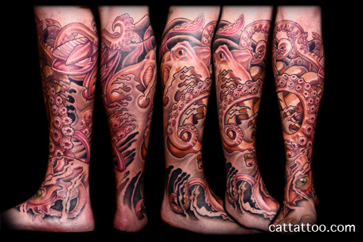 Tattoos - Octopus Fighting Squid for a Clam - 32242
